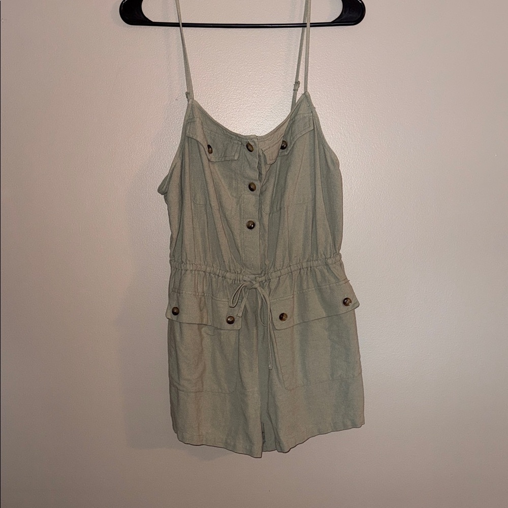 SHEIN Sage Green Button-Up Playsuit